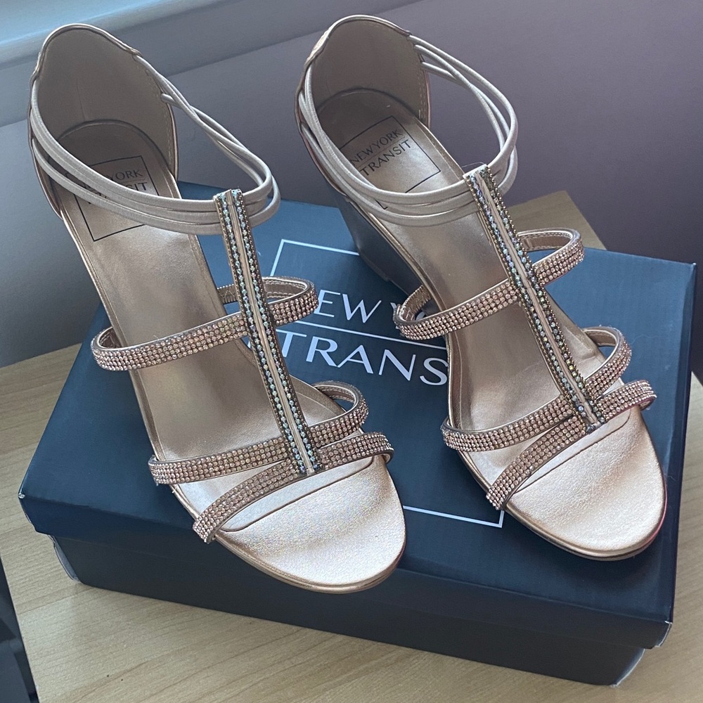 New York Transit Baguette Rhinestone Sparkle Wedge Sandal